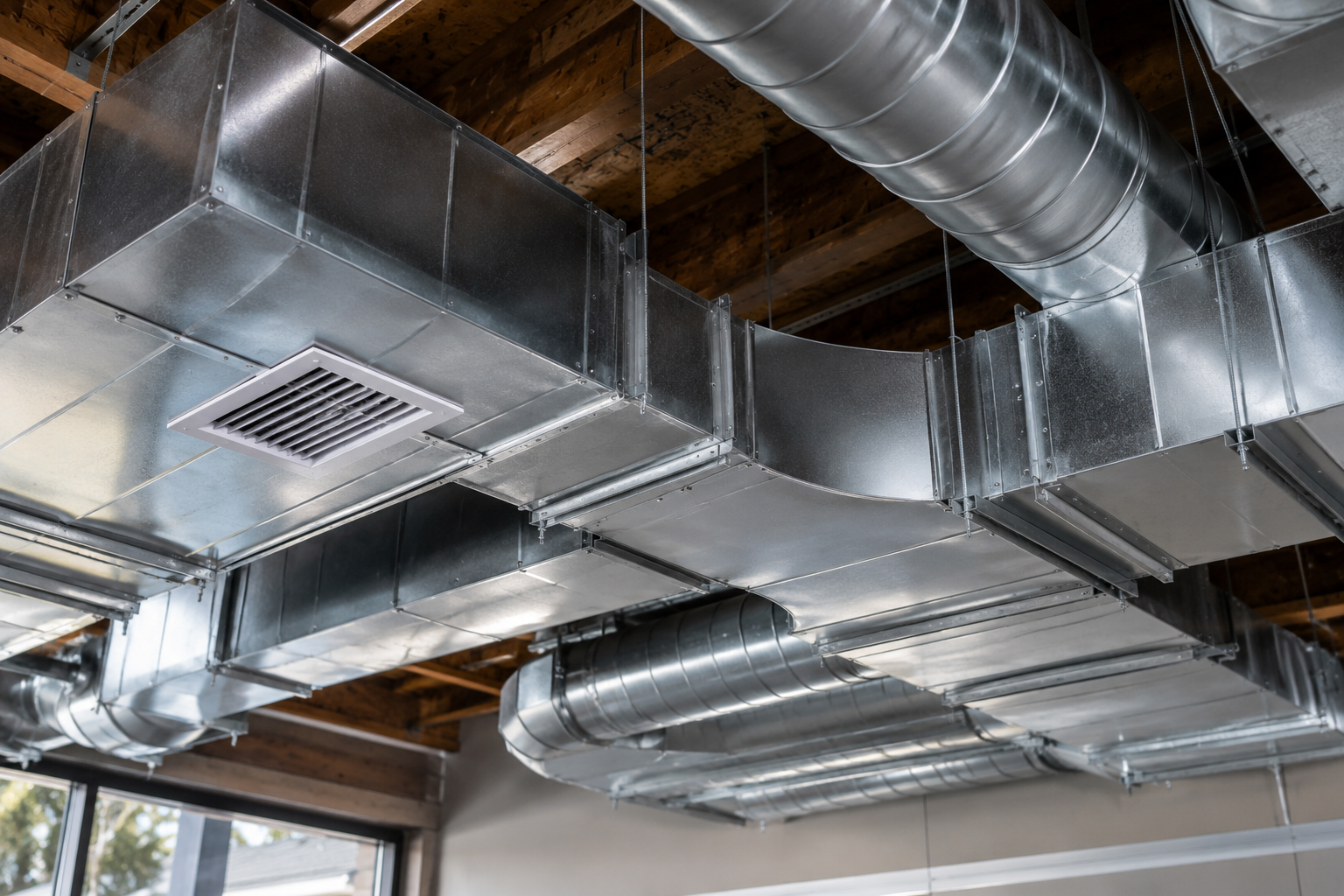 A duct network for a forced-air cooling system.